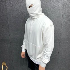 Hanorac de barbati alb cu gluga tip cagula colectia slim fit BZ191 2