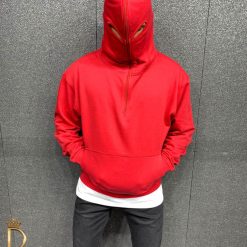 Hanorac de barbati rosu cu gluga tip cagula colectia slim fit BZ190 2