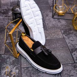 Mocasini casual de barbati Piele intoarsa cu talpa inalta alba – AD404 2