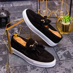 Piele întoarsă cu talpa înaltă albă  – AD405-Mocasini Casual