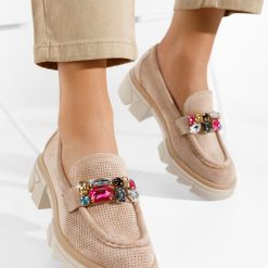 Mocasini cu talpa groasa Glorinda V3 kaki-Mocasini Dama-Mocasini cu talpa groasa