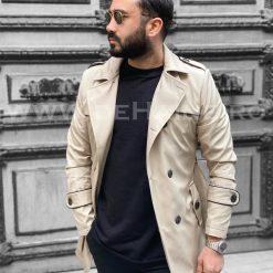Palton barbati de toamna bej slim fit B3826    i15-5.1-Paltoane