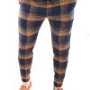 Pantaloni barbati SlimFit in carouri maro/bleumarin  - cod PN10-Pantaloni