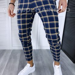 Pantaloni barbati casual regular fit bleumarin in carouri B1861  i5-3.2-Pantaloni > Pantaloni casual