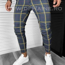 Pantaloni barbati casual regular fit bleumarin in carouri B7841  i18-4.3-Pantaloni > Pantaloni casual