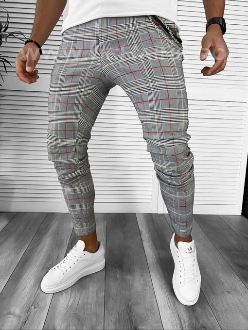 Pantaloni barbati casual regular fit gri in carouri B7931  P20-4.1-Pantaloni > Pantaloni casual