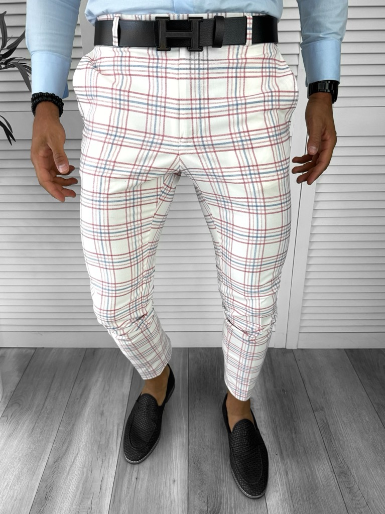 Pantaloni barbati eleganti fit in carouri  B8497 N6-5.3-Pantaloni > Pantaloni eleganti