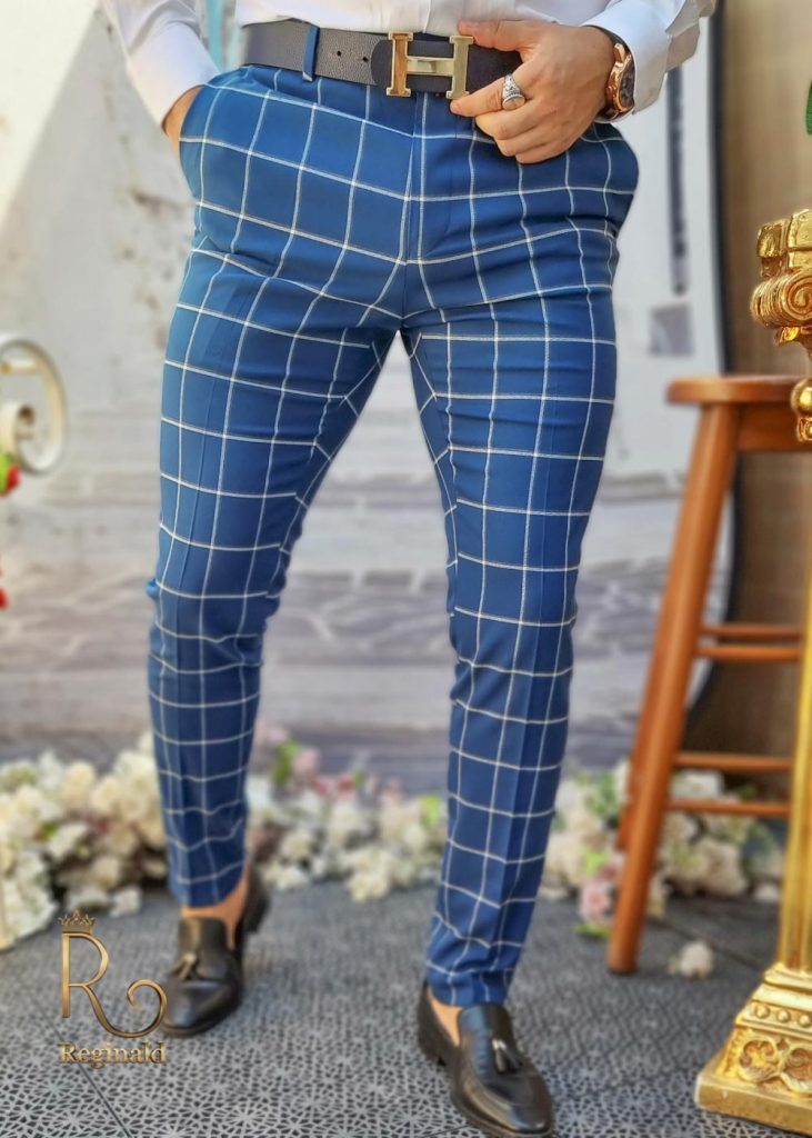 Pantaloni de barbati albastru patratele