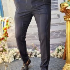 Pantaloni de barbati bleumarin croiala slim fit elastici si conici PN515 3