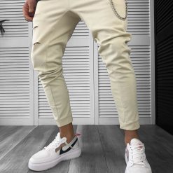 Pantaloni de trening bej  conici  T12606 P20-3.3-Pantaloni > Pantaloni de trening