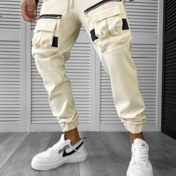 Pantaloni de trening cargo  bej  conici Y256  33-3-Pantaloni > Pantaloni de trening