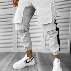 Pantaloni de trening cargo  gri   conici Y359 20-3-Pantaloni > Pantaloni de trening