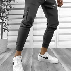 Pantaloni de trening gri inchis  silon   conici 12378 O5-3.1-Pantaloni > Pantaloni de trening