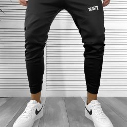 Pantaloni de trening negri  silon   conici 12376 45-3-Pantaloni > Pantaloni de trening