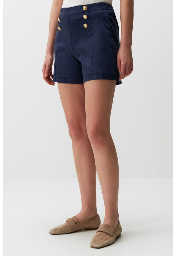 Pantaloni scurti cu talie inalta si nasturi decorativi-FEMEI-