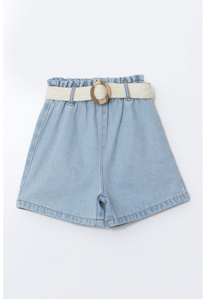 Pantaloni scurti din denim cu o curea in talie-FETE-