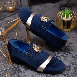 Pantofi Loafers de barbati bleumarin piele naturala si catifea P1484 2