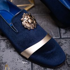 Pantofi Loafers de barbati bleumarin piele naturala si catifea P1484 3