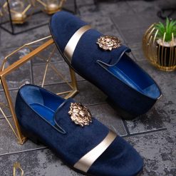 Pantofi Loafers de barbati bleumarin piele naturala si catifea P1484 5
