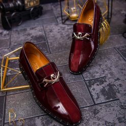 Pantofi Loafers de barbati bordo piele naturala catifelata si lacuita P1471 2