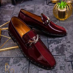 Pantofi Loafers de barbati bordo piele naturala catifelata si lacuita P1471 3