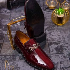 Pantofi Loafers de barbati bordo piele naturala catifelata si lacuita P1471 4