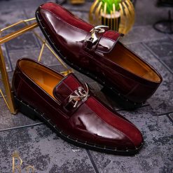 Pantofi Loafers de barbati bordo piele naturala catifelata si lacuita P1471 7