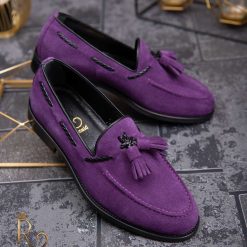 Pantofi Loafers de barbati din piele intoarsa naturala mov P1369 2