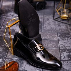 Pantofi Loafers de barbati din piele naturala negri lacuiti P1355 2