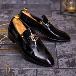 Pantofi Loafers de barbati din piele naturala negri lacuiti P1355 9