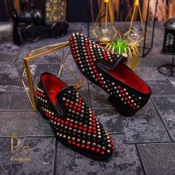 Pantofi Loafers de barbati negri piele naturala si tinte multi color P1472 2