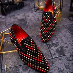 Pantofi Loafers de barbati negri piele naturala si tinte multi color P1472 3