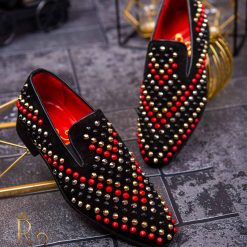 Pantofi Loafers de barbati negri piele naturala si tinte multi color P1472 4