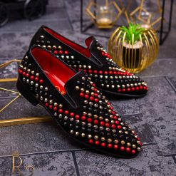 Pantofi Loafers de barbati negri piele naturala si tinte multi color P1472 6