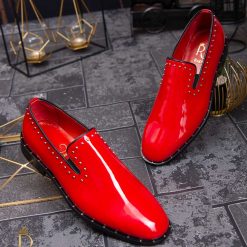 Pantofi Loafers de barbati rosii piele naturala cu tinte argintii P1483 2