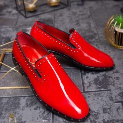 Pantofi Loafers de barbati rosii piele naturala cu tinte argintii P1483 3