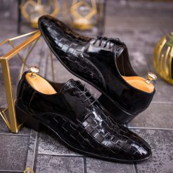 Pantofi Reginald negri de barbati Piele lacuita P1820 3