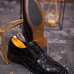 Pantofi Reginald negri de barbati Piele lacuita P1820 6