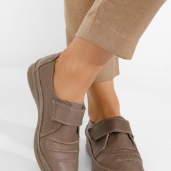 Pantofi casual dama piele Amera kaki-Pantofi dama casual-Mocasini piele naturala