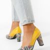Pantofi dama piele naturala Elona V2 galbeni-Pantofi cu toc gros-Pantofi cu toc gros