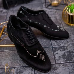 Pantofi de barbati cu siret negri catifea piele naturala Reginald P1465 5