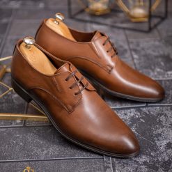 Pantofi de barbati maro deschis din piele naturala P1824 4