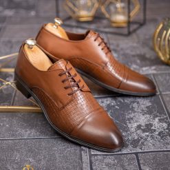 Pantofi de barbati maro deschis din piele naturala P1826 4