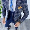 Sacou barbati in carouri slim fit bleumarin  B5303 16-1.2-Sacouri barbati