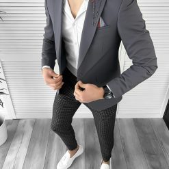 Sacou barbati slim fit gri 10273  O3-7-Sacouri barbati