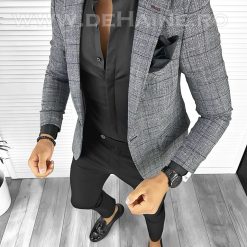 Sacou barbati slim fit gri in carouri B8303  P20-5.3-Sacouri barbati