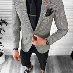 Sacou barbati slim fit in carouri 10601-Sacouri barbati
