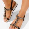 Sandale bijou Nesmera negre-Sandale fara toc-Sandale cu pietre