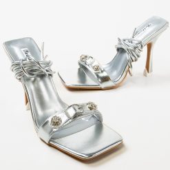 Sandale cu toc Adriano Argintii 6