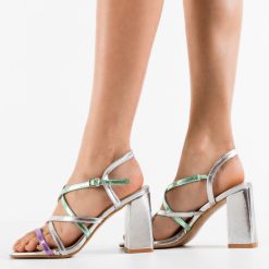 Sandale cu toc Amahle Argintii 2